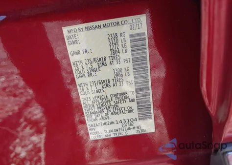 2017 Nissan Murano Sv из США, поврежденный, VIN 5N1AZ2MG2HN143104